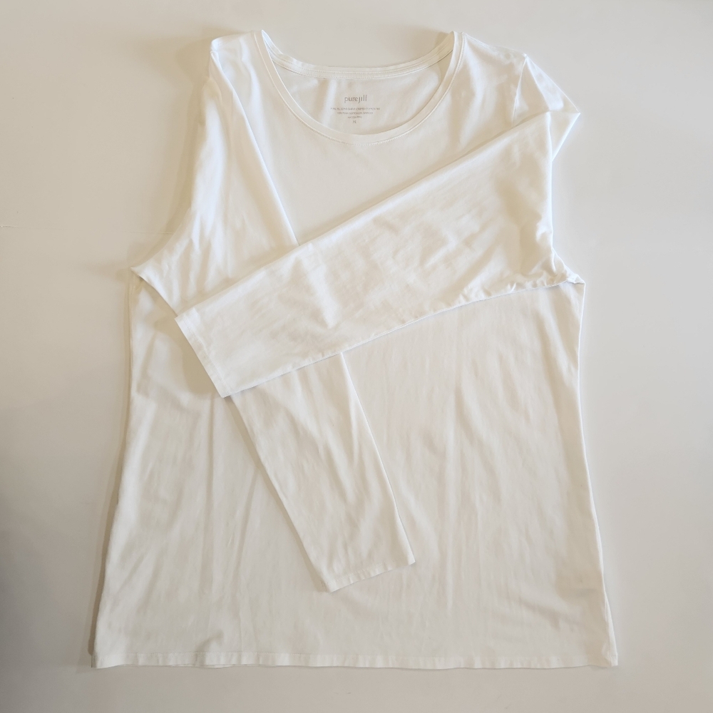 J Jill Pure Jill Long Sleeve stretch cotton tee scoop neck white Pima XL